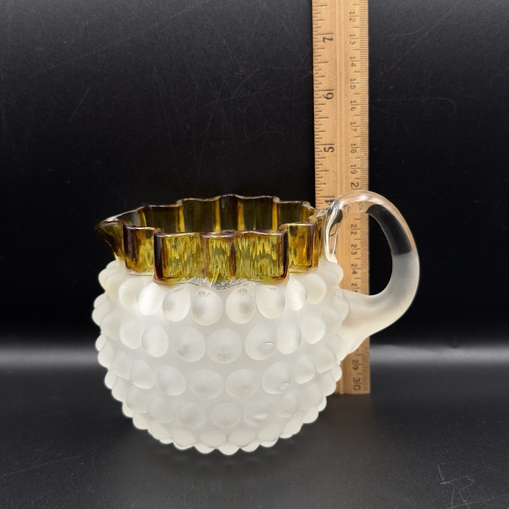 Hobbs Small Pitcher Cream Sugar Frances Ware Frosted Amber Dewdrop‎ Hobnail - Picture 3 of 7